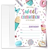 ANYEMW 4x6 Sweet Celebration Birthday Invitations, Ice Cream Party Decorations, Donut Party Decorations, Birthday Invitations Girl, 20 Cards with 20 Envelopes.(75)