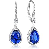 Teardrop Leverback Birthstone Earrings for Women 925 Sterling Silver 5A Cubic Zircon Dangle Drop Birthstone Earrings Jewelry Anniversary Birthday Christmas Gifts for Her