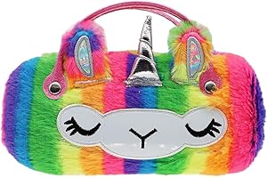 NEWFANCY Kids Girls Boys Fluffy Faux Fur Unicorn Eyeglass Case Plush Eyewear Glasses Case Hard Shell with Handle