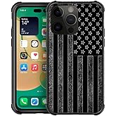 ZHEGAILIAN iPhone 14 Pro Max Case, Black and White American Flag, Shock-Absorbent TPU, Tempered Glass Back, 6.7-inch