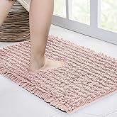 Walensee Bathroom Rug Non Slip Bath Mat (24x17 Inch Dusty Pink) Water Absorbent Super Soft Shaggy Chenille Machine Washable Dry Extra Thick Perfect Absorbant Best Small Plush Carpet for Shower Floor