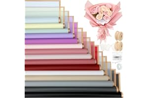 JuneHeart 30 Sheets Flower Wrapping Paper, Waterproof Floral Wrapping Paper with Ribbon, Bouquet Wrapping Paper for Flower Shop Wedding, 22.8"x22.8"(15 Colors)