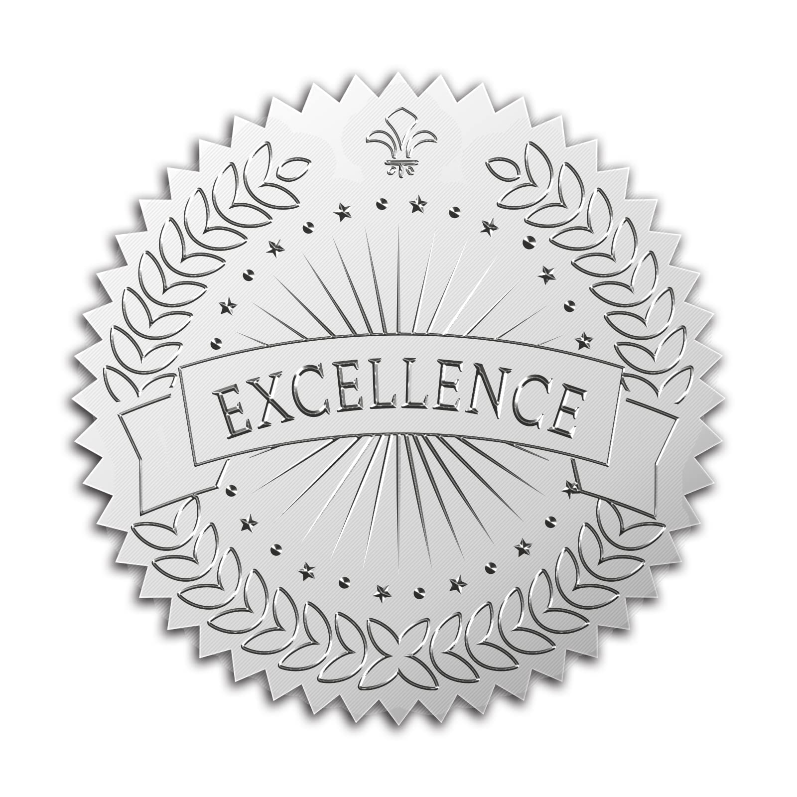 CRASPIRE 100Pcs 2" Silver Foil Sticker Excellence Certificate Embossed Round Seal Stickers Embossed Label Decal for Wedding Office Envelopes Invitation Card Diplomas Awards Graduation