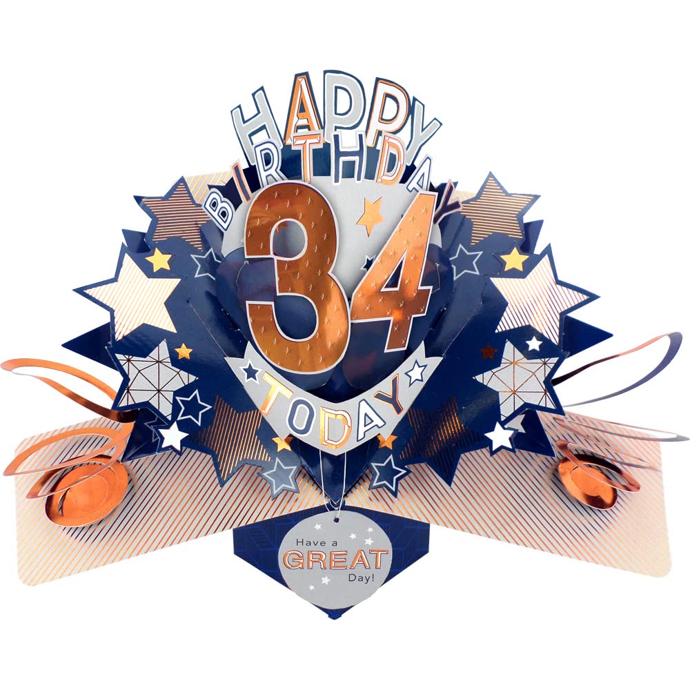 Happy 34th Birthday 34 Today Pop-Up Greeting Card Love Kate's Pop Up Cards Him POP204MC34