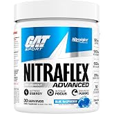 GAT SPORT NITRAFLEX Advanced, Blue Raspberry, 10.6 oz (30 Servings) | Pre-Workout Powder, Energy Drink Mix, Supports Healthy Blood Flow, Boosts Strength &amp; Energy, Creatine-Free