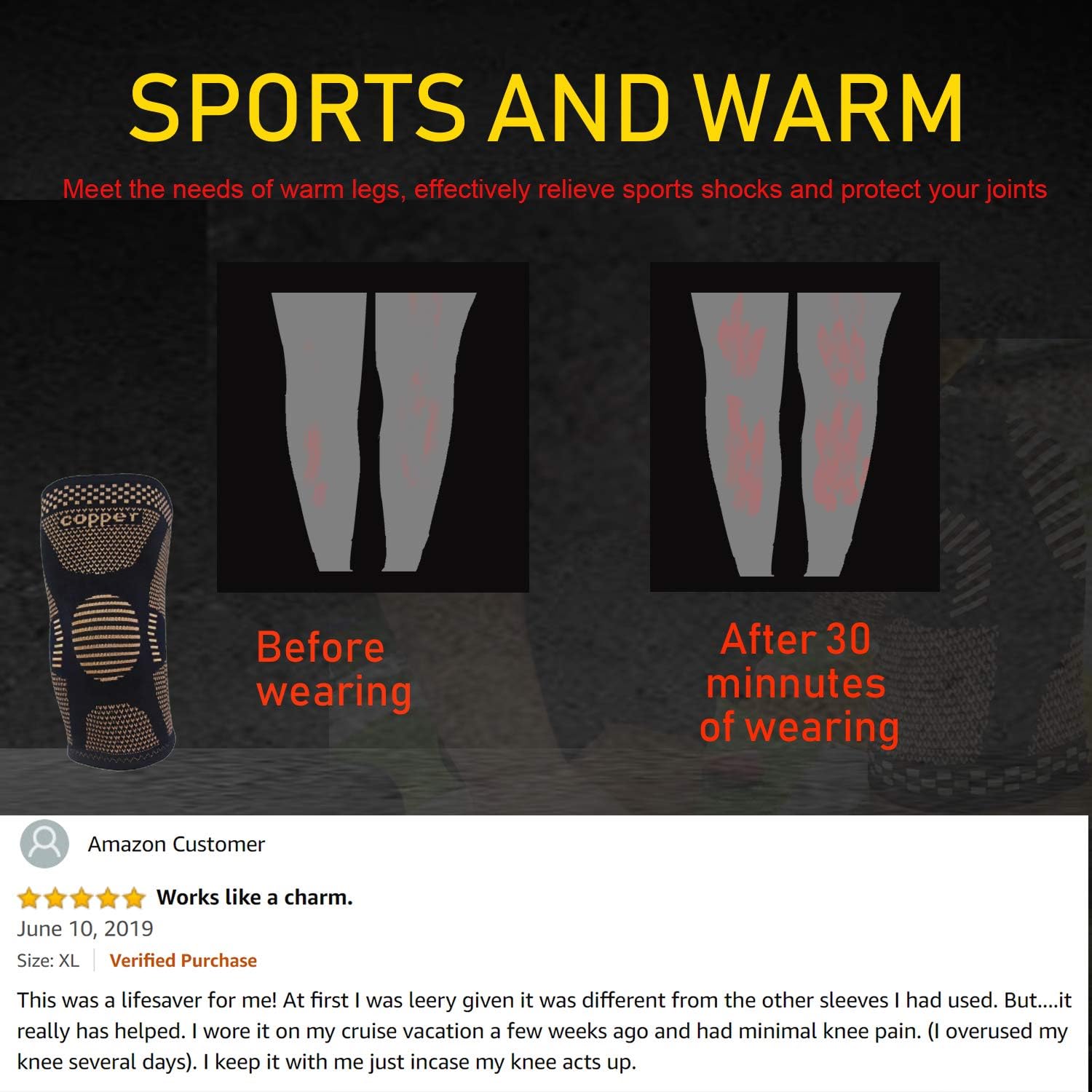 Copper Knee Brace for Arthritis Pain and Support-Copper knee sleeve Compression for Sports, Workout,Arthritis Relief-Single(L): Health & Personal Care