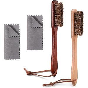 Gjinxi 2 PCS Horsehair Detail Silver Brush Silverware Cleaning Brush Set Professional Polishing Applicator with Microfiber Sh