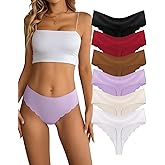 Dawnrole Seamless Thongs for Women Mid Waist Thong No Show Underwear Breathable Stretch Wave Edge Panties 6 Pack