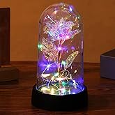BAOXUE Rose Flower Gifts for Mother's Day Ideas, Mothers Day Flowers Gifts for Mom Wife from Daughter Son Husband,Light Up Rose in Glass Dome, Galaxy Forever Rose Eternas Birthday Gifts for Women