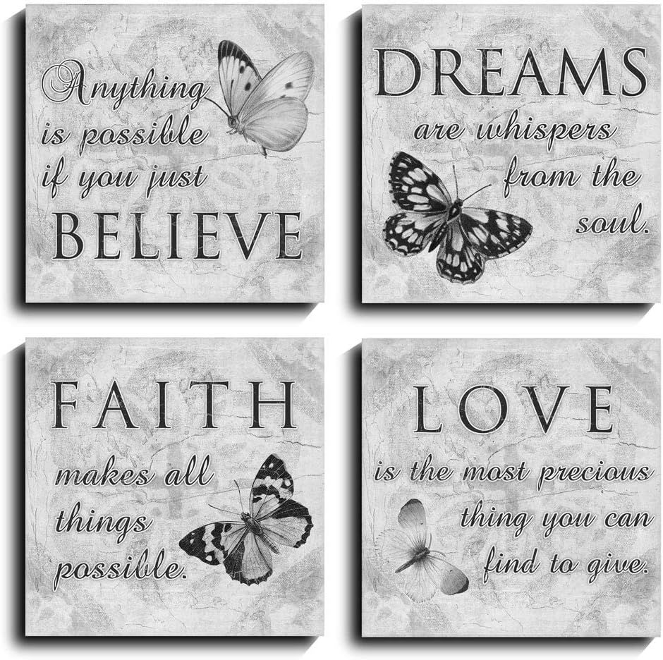 Quotes Wall Art Paintings of Contemporary Home Living Room Decor Artworks (12x12inch, Black White)