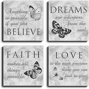 Quotes Wall Art Paintings of Contemporary Home Living Room Decor Artworks (12x12inch, Black White)