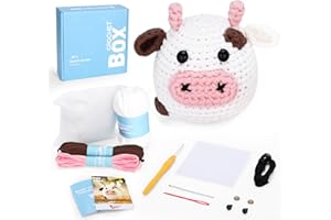 CROCHETBOX Crochet Kit for Beginners: Cow Crochet Kit, Including Step-by-Step Video Tutorials, Instruction, Hook, Accessories, Surprise Birthday Gift for Adults, Relaxing Crafts