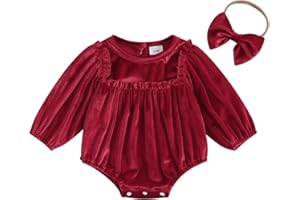 Thorn Tree Newborn Baby Girls Christmas Clothes Long Sleeve Velvet Ruffle Romper& Headband Fall Winter Outfits