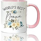 Foyoulame World's Best Nonna Coffee Mugs, Floral Grandma Gifts Coffee Tea Cup, Nonna Gifts For Christmas Mothers Day From Granddaughter Grandkids Grandson Pink Ceramic Coffee Mug 11oz