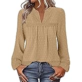 BETTE BOUTIK Womens Boho Fall Fashion Tops Long Sleeve Casual Shirts Flowy Swiss Dot Blouses