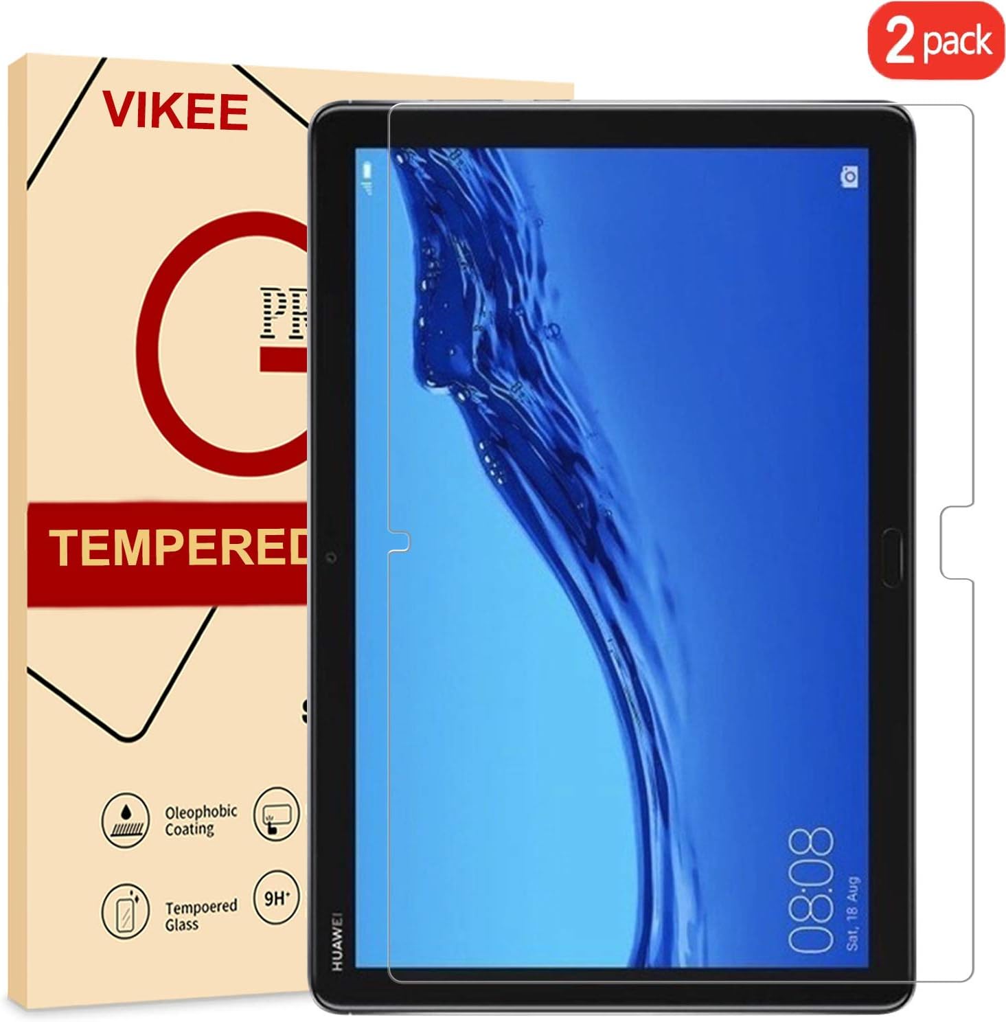 [2 Pack] VIKEE Screen Protector for Huawei MediaPad M5 Lite 10.1 Tablet-PC, HD Clear [Anti-Fingerprint][Bubble-Free][Easy to Install] 9H Hardness Tempered Glass Film for MediaPad M5 Lite