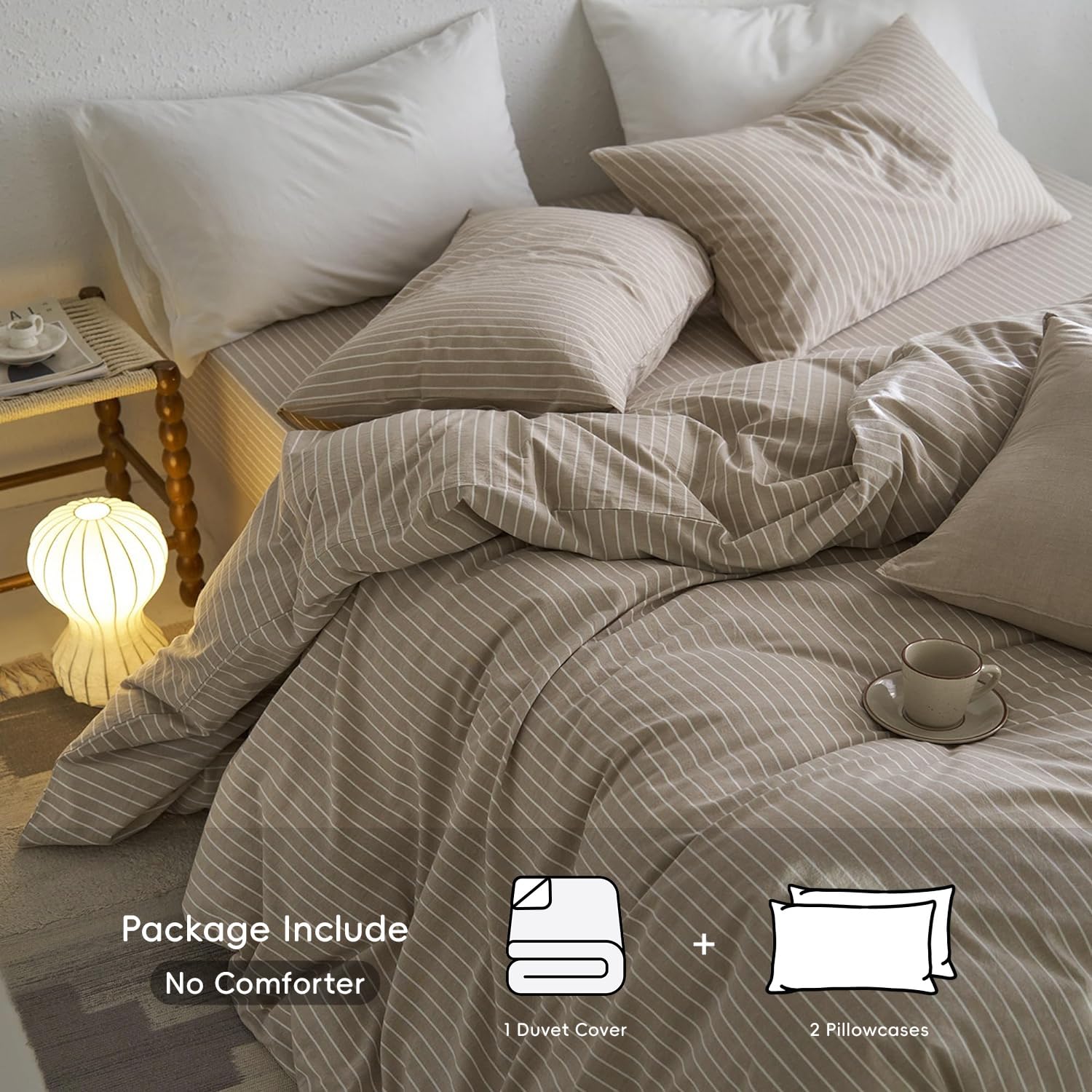Condition photo showing As Is for moomee striped duvet cover set 100% washed cotton linen like textured breathable durable soft comfy 
