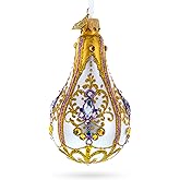Multicolored Jewels on Golden Swirls Pear Shape Finial Glass Ornament
