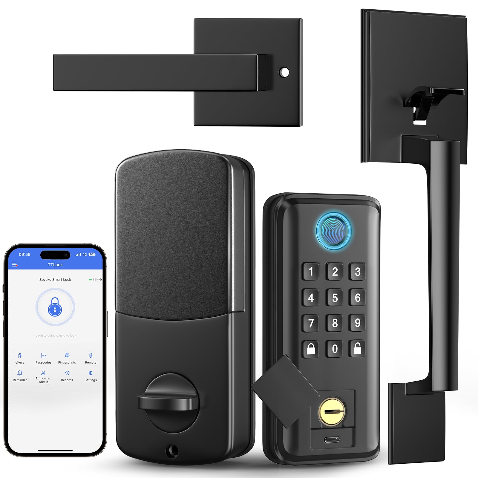 Smart Locking Set Keyless Entry Door Lock, SEVEKO Smart Locks for Front Door with Handle ...