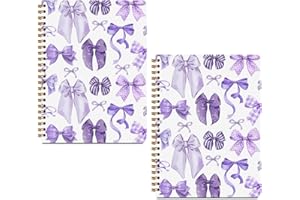 MQBMQB 2 PCs Purple Bow Spiral Notebook Cute Coquette Journaling Notebooks Trendy Preppy Aesthetic Design Note Book Writing Journal Hardcover Notebook Classroom Office Supplies Gifts for Women Teen Girls