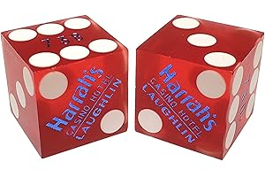 CYBER-DEALS Authentic Nevada Craps Dice - Wide Selection Genuine Casino Table-Played Dice Pairs from Lake Tahoe, Reno & Other Nevada Destinations (Matching, Laughlin Harrah's - Red Frosted)