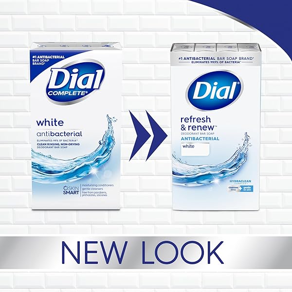 DIAL ANTIBACTERIAL BAR SOAP, REFRESH & RENEW, WHITE, 4 OZ, 8 BARS