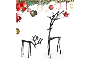 GENERIC Metal Reindeer Christmas Decor, Reindeer Statues Imitation Metal Reindeer Sculpture, Black Finish European-Style Modern Decorative, 2026 New Reindeer Christmas Tabletop Ornaments (A+B)