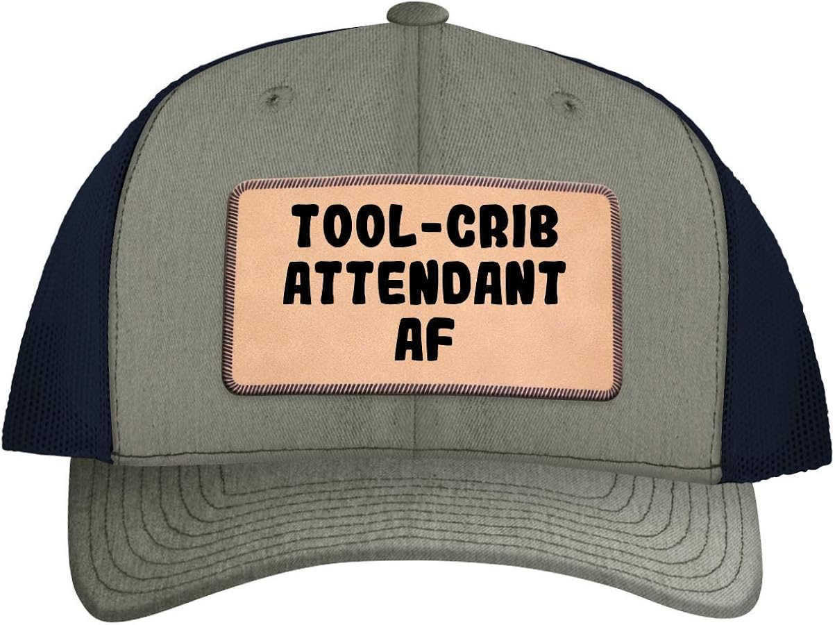 ToolCrib Attendant AF Leather Light Brown Patch Engraved Trucker Hat
