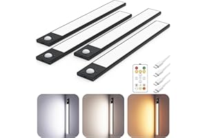 SKAIRIPA 12" Ultra-Thin Under Cabinet Lighting Wireless, Aluminum Alloy Under Counter Lights for Kitchen, 3-Color-Temps Magnetic Closet Lights, Rechargeable Motion Sensor Light Indoor (4 Pack, Black)