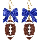 Football Earrings for Women, Acrylic Glitter Team Color Bow Dangle Earrings Game Day Outfits Football Mom Shirt Accessories, School Spirit Jewelry Gifts for Moms &amp; Fans