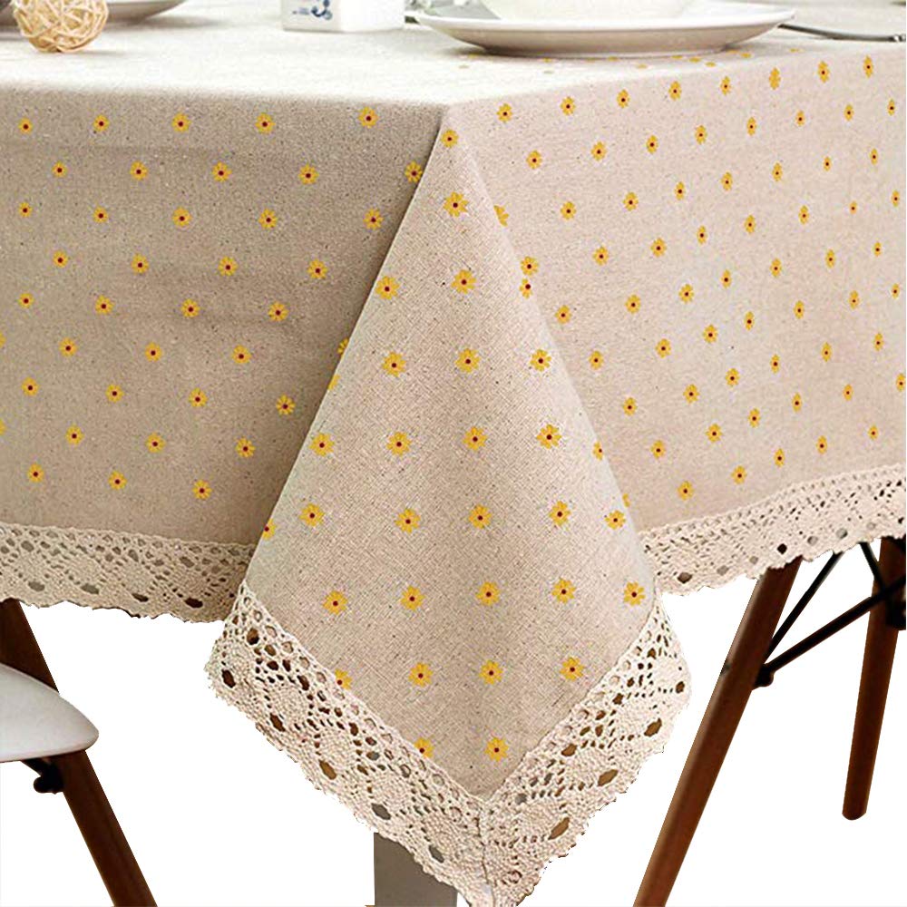 LINENLUX Cotton Linen Tablecloth Macrame Rectangle Table