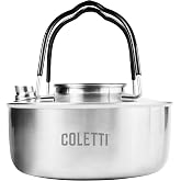 COLETTI Boston Stovetop Kettle &mdash; Stainless Steel Camping Kettle, Compact Camp Tea Pot &ndash; NO Aluminum or Plastic [50 fl. oz, Stainless Steel]