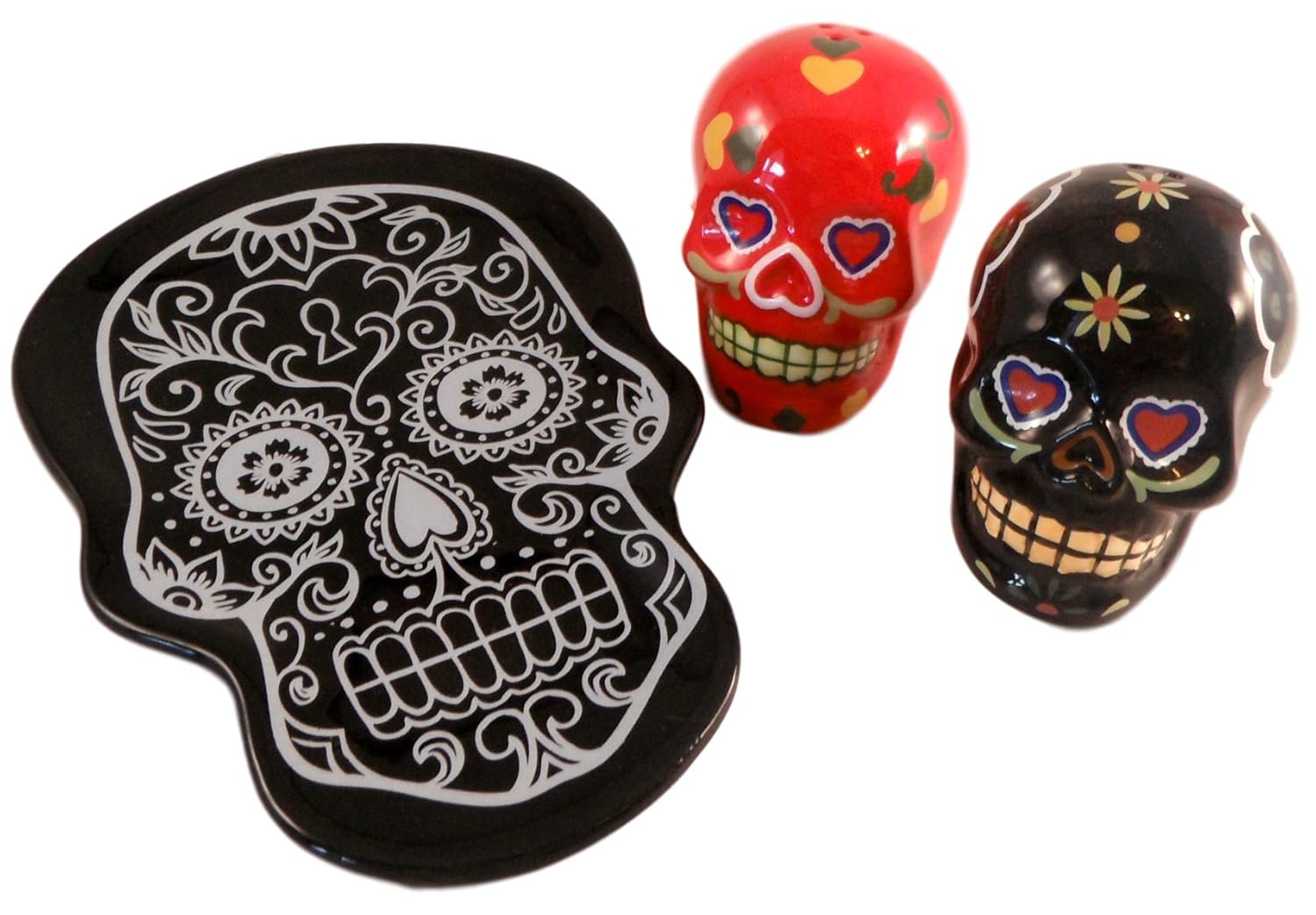 Set of Salt and Pepper Shakers and Dish My Sugar Skulls