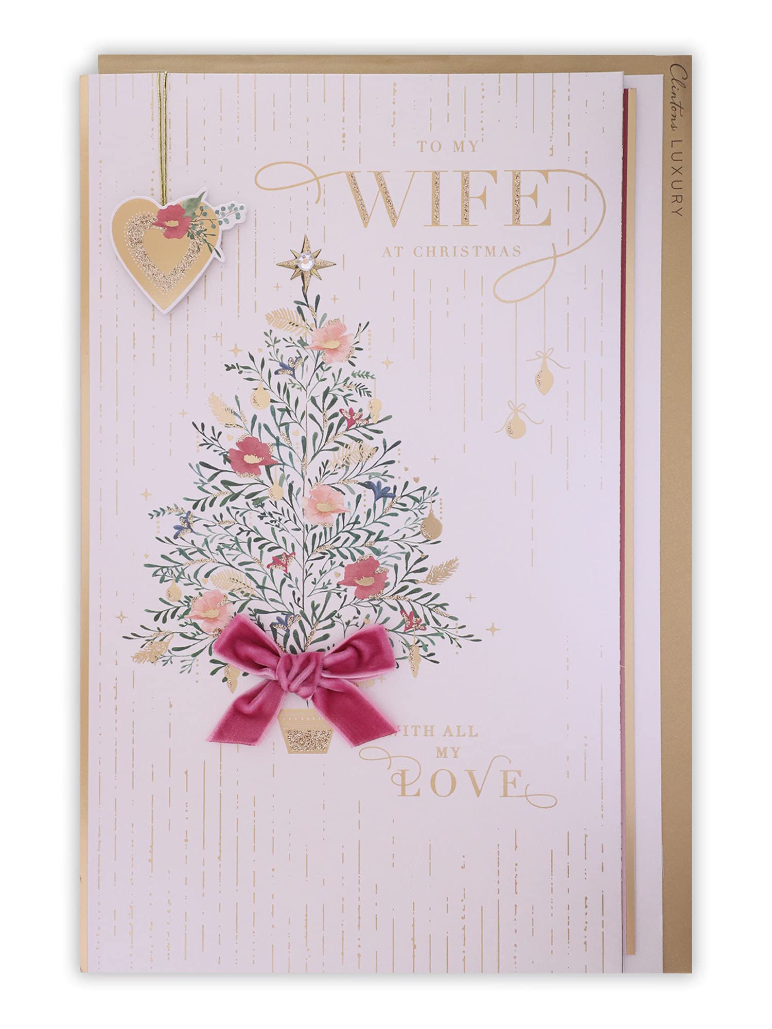 Clintons: Decorative Tree, Wife Christmas Card, Xmas Card for Wife, Multi-Colour, 200 x 301, 1169469