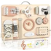 Joyreal Busy Board Montessori Toys for Toddlers - Wooden Sensory Toys Activity Board for Fine Motor Skills, Travel Toddlers T