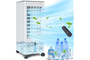 Cftore Portable Air Conditioner 3-IN-1 Evaporative Air Cooler, Adjustable Normal/Sleep/Cool Modes, 3 Speeds, 20Ft Remote Control & LED Panel, 12 Hour Timer, 100 Degree Oscillation, 5 Ice Packs