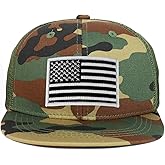 Armycrew Youth Kid's Black White American Flag Patch Flat Bill Snapback Trucker Cap