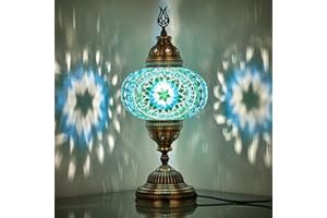 DEMMEX – 18 cm Large Globe Turkish Moroccan Mosaic Table Lamp, Handcrafted Tiffany-Style Colorful Glass Bedside, Desk & Table