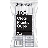 Dealmed 7 oz Disposable Plastic Cups - Recyclable - 100 Count (1 Pack) | Clear, Crack Resistant, Rolled Rim, Textured Grip, Healthcare Dental Use, Home Use, Medication, Distribution, Food Service
