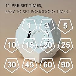CreaViva Cube Timer, Pomodoro Timer, Rechargeable
