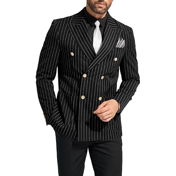 Mens Slim Fit Double Breasted Stripe Blazer Suit Jacket Sport Coat