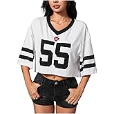 SOLY HUX Women's Jersey T-Shirt Summer Sports Crop Tops Number Print Graphic Tees Streetwear
