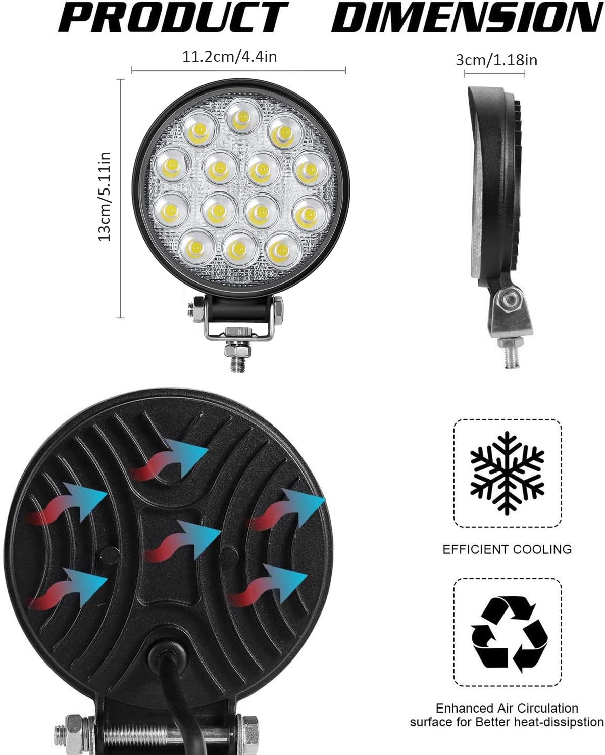 Zmoon Led Round Light Bar 2PCS 4.5" 140w 14000LM Flood Light Pod Off Road Fog Driving Roof Bar Bumper for Jeep,SUV Truck, Hunters: Automotive