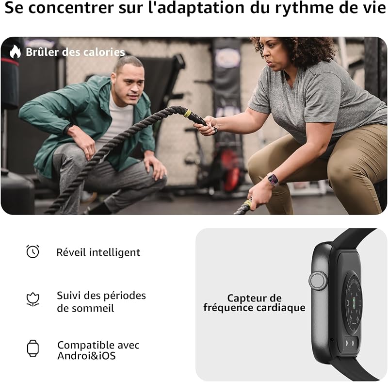 Montre Connectée Homme Femme avec Appels Bluetooth, Écran 1.85" HD Smartwatch Sport (140+ Modes), Cardiofréquencemètre, Moniteur de Sommeil, Étanche IP68 pour Android iOS