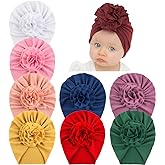 inSowni 8 Pack Solid Nursery Hospital Turban Hat Cap Beanie Bonnet with Flower for Baby Girls Toddlers Newborns Infants