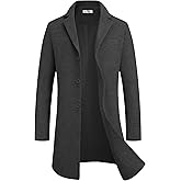 COOFANDY Men's Winter Coats Grey Lapel Collar Trench Coats Men Slim Fit Mid Long Overcoat Regular Fit Soft Woolen Coat Dark Grey M