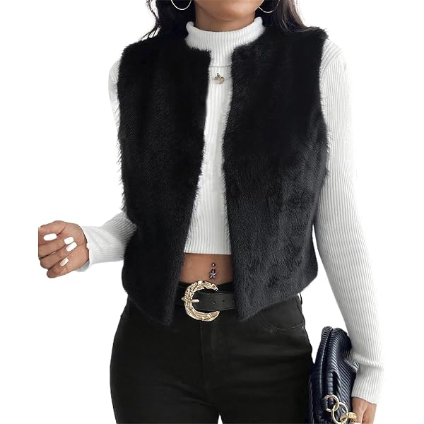 Verdusa Women's Fuzzy Faux Fur Vest Winter Coats Sleeveless Open