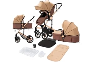 MAGIC ZC 2 in 1 Baby Stroller with Bassinet, Reversible Newborn Foldable Pram, Infant High Landscape Pushchair, Portable Standard Stroller, Reclining Buggy, Baby Carriage (2US588-Khaki)