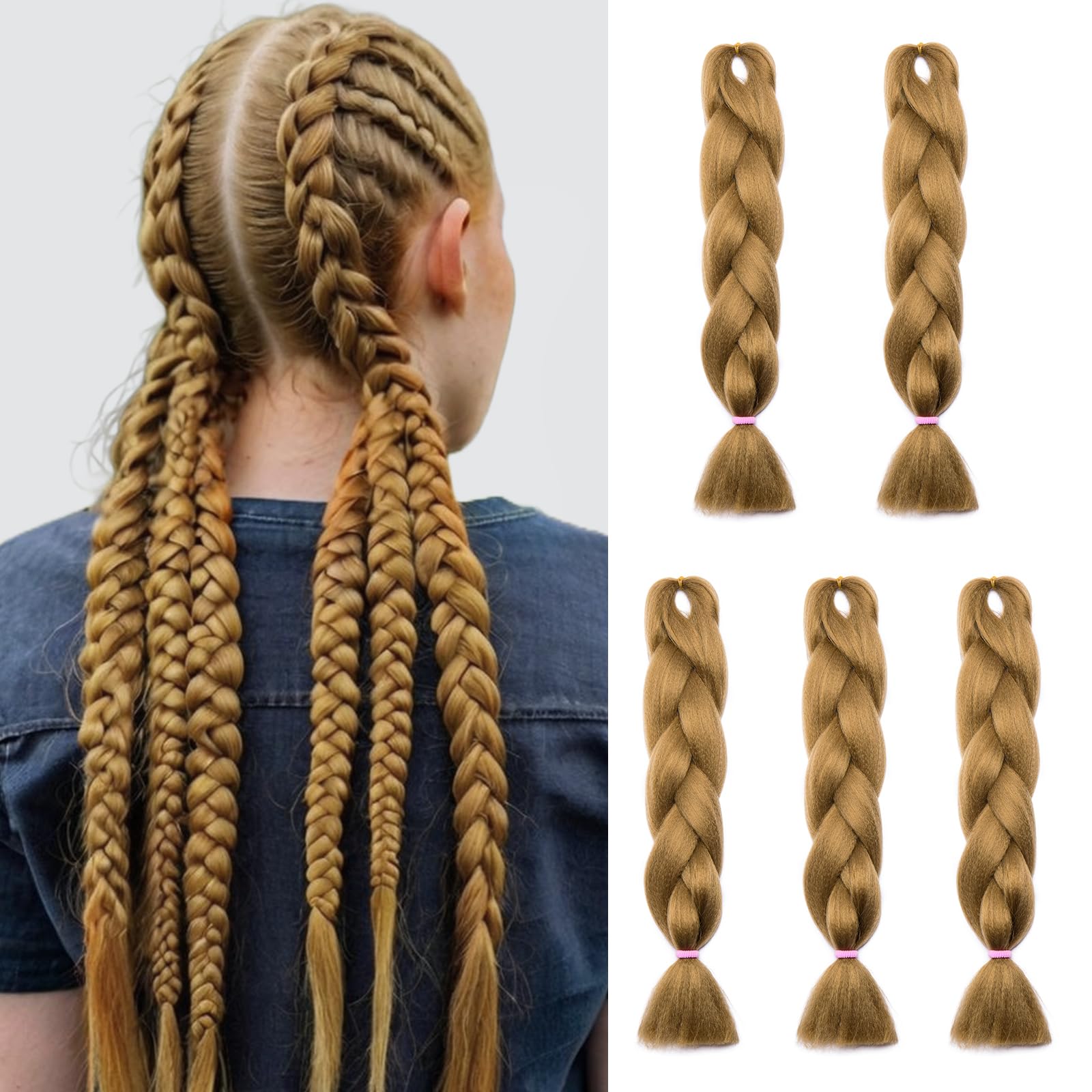 Silk-co 5Bundles 24inch Jumbo Braiding Hair Extensions Afro Box Braids Ombre Synthetic Weaving Hair -Honey Blond โ image 1