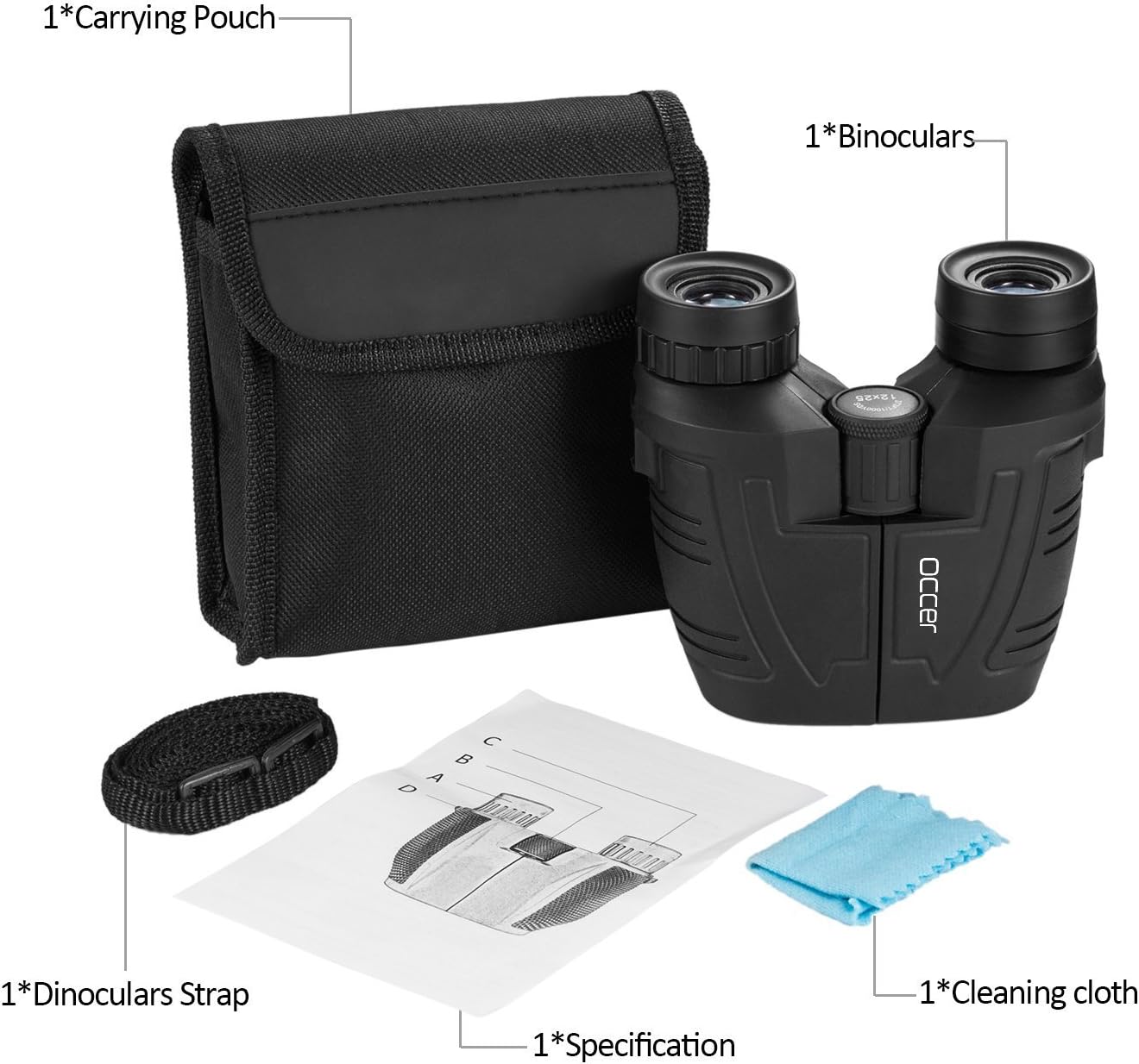 Occer 12x25 Compact Binoculars with Low Light Night Vision, Large Eyepiece Waterproof Binocular for Adults & Kids, High Power Easy Focus Binoculars for Bird Watching, Outdoor Hunting, Travel, Sightseeing : Camera & Photo